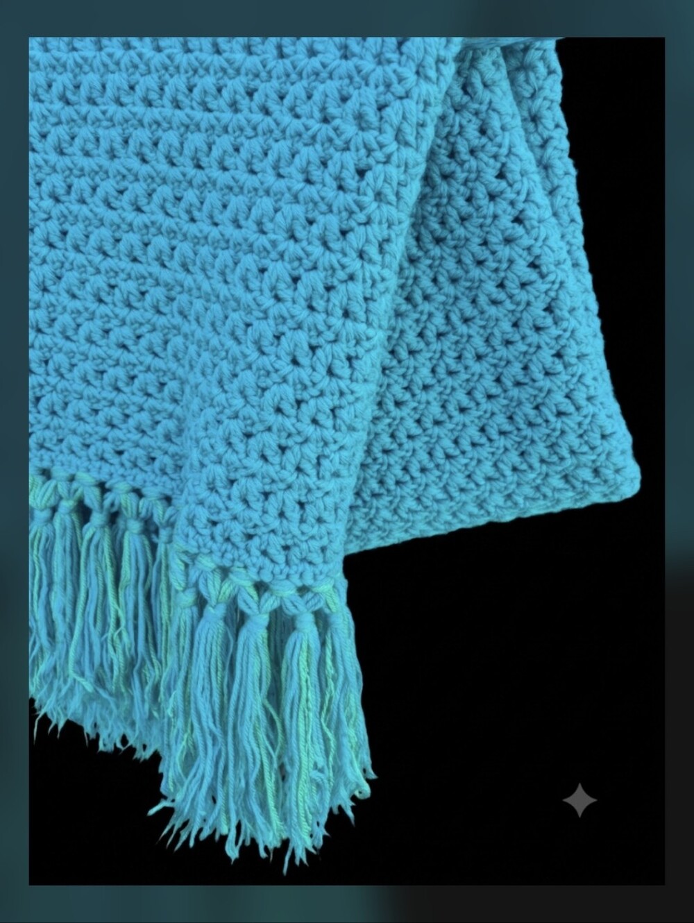 Turquoise (Beautiful Color!) Crochet Fringe Throw Blanket - Handmade